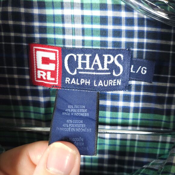 VTG Chaps Ralph Lauren Mens Large Blue Green Plaid Button Down Shirt - Picture 3 of 7